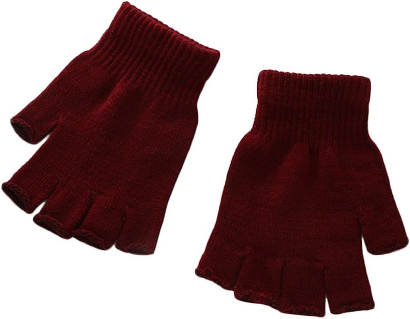 XF Boys' and Girls' Solid Knitted Half Finger Mittens Typing Gloves, Small - Image 1